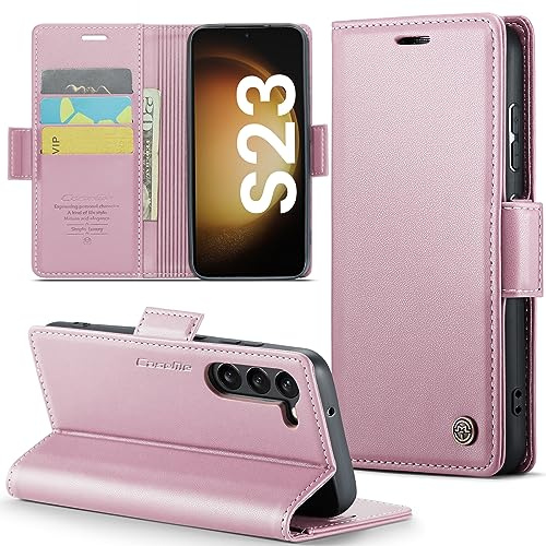 XYGLOW Handyhülle für Samsung Galaxy S23 5G Hülle Premium Leder Klappbar Kartenfach Magnet Standfunktion RFID Schutzhülle für Samsung S23 5G Flip Case Wallet Klapphülle Lederhülle Rosa Gold 6,1 Zoll