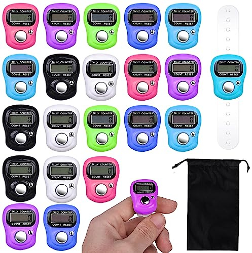 Nizirioo Fingerzähler Mini LED Digitaler Fingerzähler 20 Stück Mechanischer Handzähler Mini Finger Counter Reihenzähler Ring mit LCD-Anzeige für Golf, Reihenzähler Sport (Zufällige Farbe)