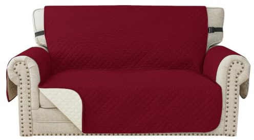 YSTELLAA 100% Wasserdicht Sofa Überzug 2 Sitzer, Couch Bezug Rutschfes, Waschbar Couchüberzug, Sofabezug Mit Armlehnen, Universal Sofa Covers Für Katze Hund, Mit Gummiband, Burgunderrot