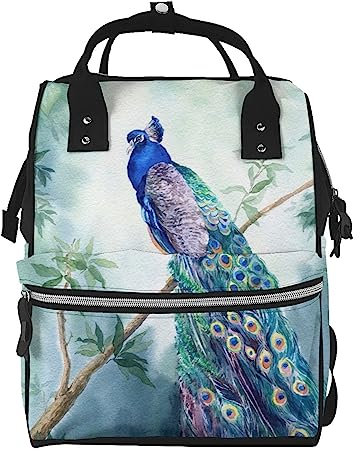 ARCOFF Wasserfarbe Pfau Vogel und Baum Windel Tasche Windel Rucksack für Frauen Männer Mode Reisetaschen Casual Daypacks Rucksack, mehrfarbig, One size