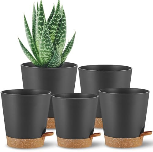 Vasi autoinnaffianti, vasi per piante da esterno e da interno, violette africane, fiori, piante grasse, vasi per piante cactus con fori di drenaggio Vasi in plastica nera Idea regalo per i pigri