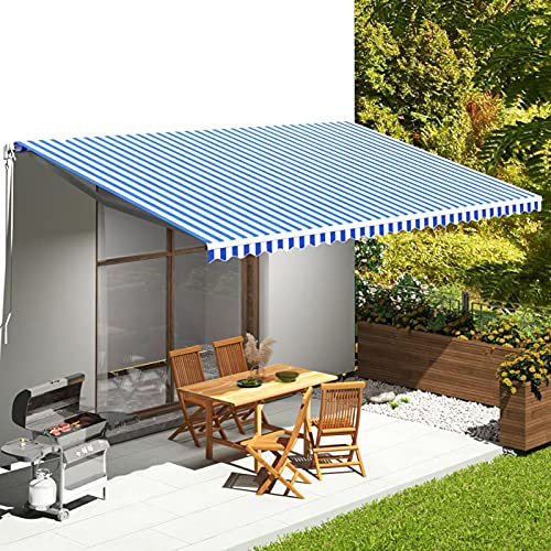 BULANED Markisenbespannung, Bespannung Fur Markise, Bespannung Balkon, Sonnenschutz Bespannung, Ersatzbespannung, Blau und Weiß 6x3,5 m