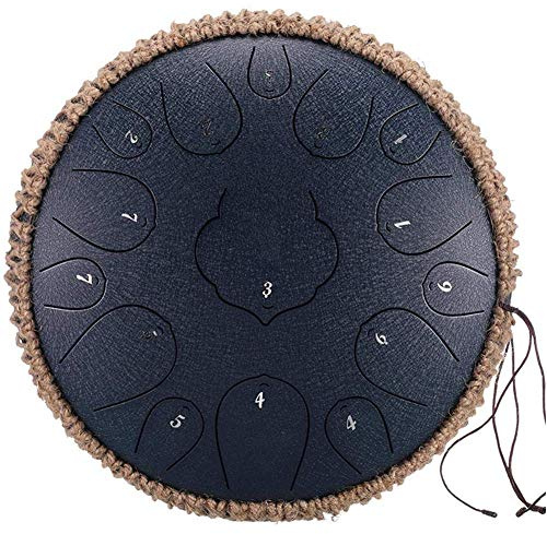 Stahlzungentrommel, 15 Noten, tellerförmige Trommel, 12 Zoll, manuelle Percussion für Erwachsene, Schlitztrommeln, Handpan-Trommel mit Seildekoration und Schlägeln, Tasche, Musikbuch