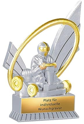 Kart Motorsport Pokal 12 cm - Rennfahrer Trophaee mit Gravur - Gold Silber | Individueller Racing Award aus hochwertigem Resin, personalisierbar fuer Kartfahrer, Kinder- und Jugend-Siegerehrungen