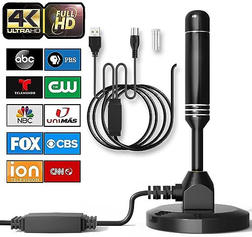 Krtresiar Digital TV Antenna for Smart TV Indoor, 4K 1080P HD TV Antenna for Local Channels, Support 360° Signal Reception UP to 300 Miles - 16.40FT Coax HDTV Cable