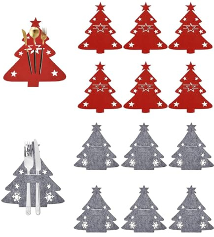 Octonyluck 12 Stück Weihnachtsbaum Besteckhalter, Filz Weihnachtsbaumbesteckhalter, Weihnachten Bestecktasche Weihnachten Tischdeko Bestecktasche Besteckbeutel Für Weihnachten Deko
