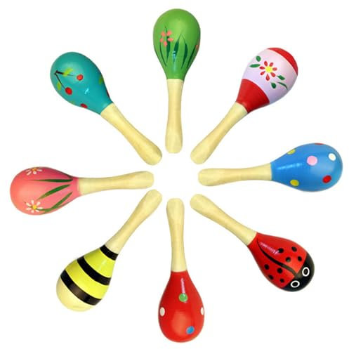 8 Stück Maracas, Holz Rassel für Musikunterricht Professionelle, Rassel Musikinstrument Rasseln für Hochzeitsgeschenke, Holzrassel für Musikalische Früherziehung