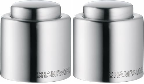 WMF Clever&More Sektverschluss mit Aufschrift 3,5 cm, Champagner Verschluss, Sektflaschenverschluß, Cromargan Edelstahl mattiert, Flaschenverschluss (Packung mit 2)