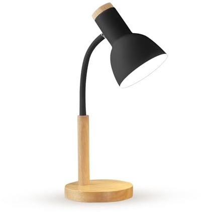 OKSANO Schreibtischlampe, LED Leselampe im Klassichen Holz Design,E27 Socket,Verstellbarem Arm, Kinder Tischlampe für Schlafzimmer,Wohnzimmer (schwarz)