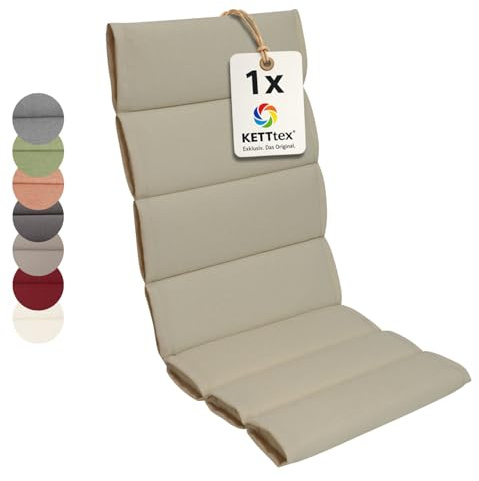KETTtex EXKLUSIV Comfort Plus Auflage Hochlehner Creme I Gartenstuhl Polster 120x50x5/3cm I hochwertige & Pflegeleichte Sesselauflage I Wetter- & formbeständige Stuhlauflage I KTH1 Sitzauflage