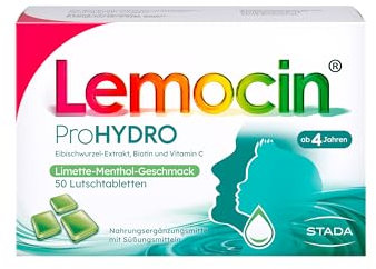 Lemocin ProHYDRO Lutschtabletten mit Limette-Menthol-Geschmack für Hals und Rachen - für Erwachsene und Kinder ab 4 Jahren - mit Vitamin C, Biotin und Eibischwurzelextrakt - 1 x 50 Stück