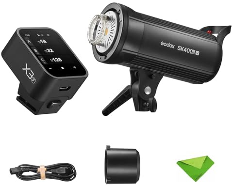 Godox SK400IIV 400Ws Flash stroboscopico da studio + trigger Godox X3-F per Fujifilm, GN65 5600K 2.4G con lampada pilota a LED Bowens Mount Monoluce stroboscopica per studio, ritratto, ecc.