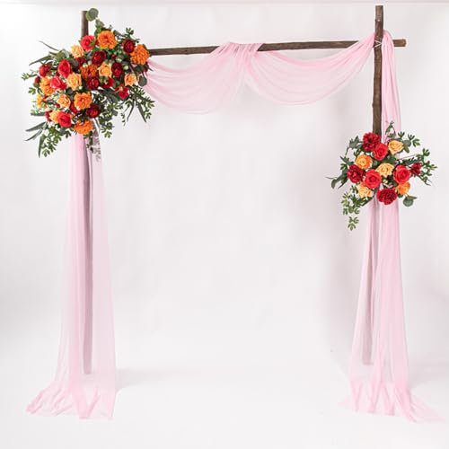 Whakano Hochzeit Deko Querbehang,Freihanddeko Transparentem Chiffon Vorhang Hochzeit,Hochzeitsbogen Gardinen Tüll für Foto Hintergrund Babyparty Party Geburtstag Taufe Zeremonie,Hell-Pink,75x300cm