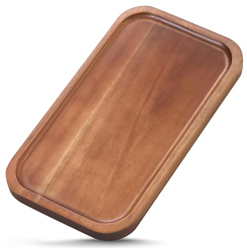 HOMKULA Akazienholz-Servierplatten und Tabletts - Holzerne Mini-Vorspeisenbretter, Kleines Käsebrett, Rechteckiges Holztablett für Küchentheke, Badezimmer, Wohnkultur, Party (1 Stück, 25,5 X 14 cm)