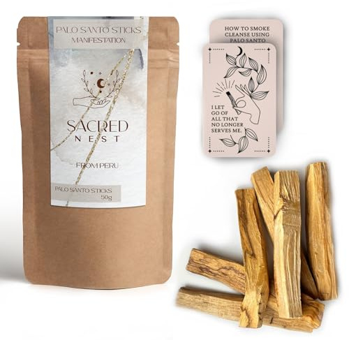 Sacred Nest Extra Premium Palo Santo & MP3 Ritual | 50g SERFOR Certified Smudging Sticks | 6X Chunky, High Resin Smudging Wood |Wild Harvested, Peruvian Smudge Sticks | Energy Cleansing Incense Sticks