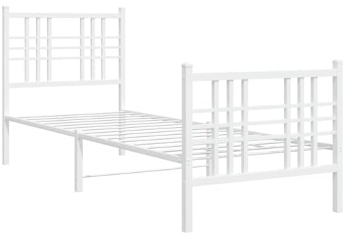 vidaXL Sängram med huvudgavel och fotgavel vit metall 80x200 cm, säng, metallsäng, metall sängram, sängar, metallsängar, metall sängramar, gästsäng