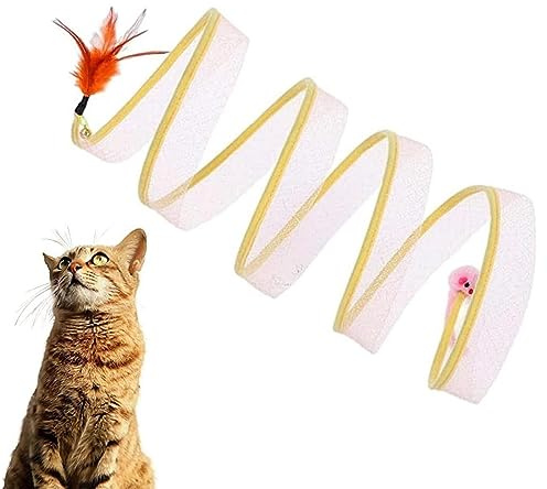 PLATEYTR Katzentunnel Katzenspielzeug Folded Cat Tunnel, Faltbar S Katzen Tunnel Spielzeug, Haustierspielzeug Spieltunnel Mit Federspielzeug Und Spielzeugmäuse Für Katzen Kaninchen Und Welpen (A)