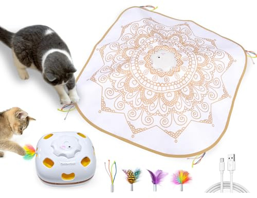 GoldenSun Jouet pour Chat, Interactif Rechargeable 4 en 1 pour Intérieur, Canne à pêche pour Chat, Jeu de Taupe
