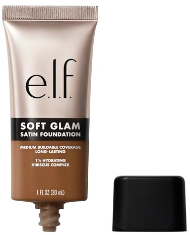 e.l.f. Soft Glam Foundation, Mittlere Deckkraft, Langanhaltende & Aufbauende Foundation Für Ein Glattes, Seidenmattes Finish, Vegan & Tierversuchsfrei, 55 Deep Warm | Mittlere Deckkraft, langanhaltende und aufbaubare Grundierung für ein glattes, satiniertes Finish, vegan und tierversuchsfrei