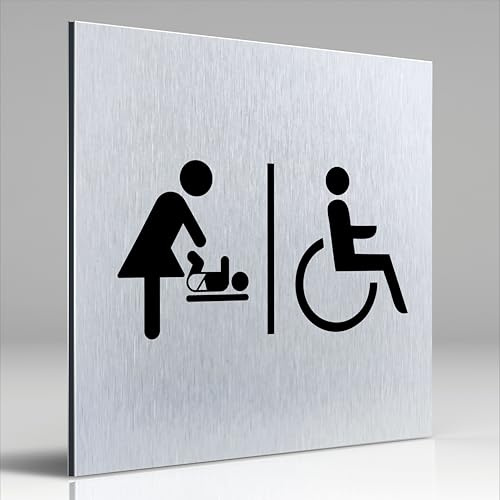 Türschilder24 Panneau de porte en aluminium Dibond - 120 x 120 x 3 mm - Pour fauteuil roulant/salle à langer - 100 % fabriqué en Allemagne (fauteuil roulant + langer à langer)