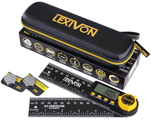 LEXIVON Aluminum Digital Angle Finder Gauge, 5-inch/130mm Multi-Purpose Protractor, Includes XL Display and Rugged Zippered Pouch (LX-DAF5)