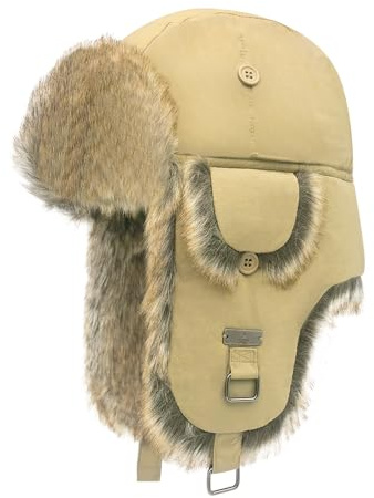 Kurhatic Unisex Fliegermütze Winter Mütze Warme Pilotenmütze mit Kunstfell Ohrenschützer Wintermütze für Herren und Damen