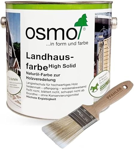 OSMO Landhausfarbe High Solid 2,5 L Taubenblau 2507 Wetterschutzfarbe Wasserabweisend + Flächenstreicher Pinsel von Pfahler Gratis