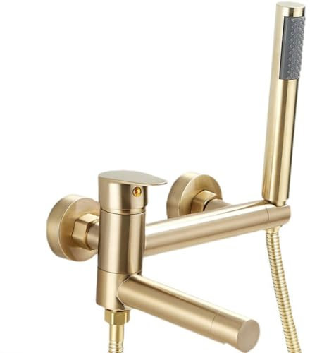 Rubinetto Vasca Da Bagno Miscelatore Vasca Da Bagno Ottone Monocomando, Rubinetto Doccia Da Muro Con Doccetta E Flessibile Doccia Da 1,5 M, Oro Spazzolato
