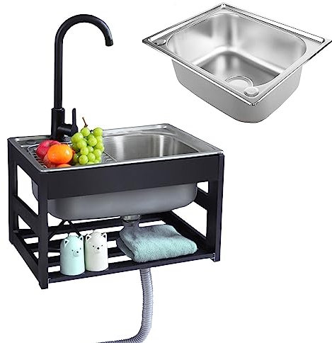 GODFSAHG Lavelli da Giardino in Acciaio Inossidabile A Una Vasca,Lavello da Cucina,Lavello da Cucina,Mini Lavabo Sospeso Spesso Appeso A Parete per Giardino Ristorante Lavanderia Cortile,Si