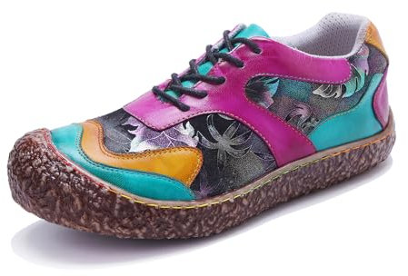 SOCOFY - Mocasines planos para mujer, informales, cómodos, de cuero, Oxford, vintage, bohemios, con cordones, antideslizantes, informales, para caminar, bodas, fiestas, verano, otoño y primavera, Con