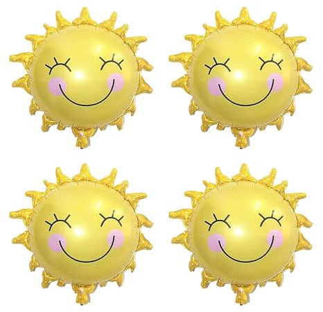 Lot de 4 ballons en aluminium en forme de fleur, ballons en aluminium, décoration d'anniversaire, pour fête à thème soleil, fête prénatale, fête d'été