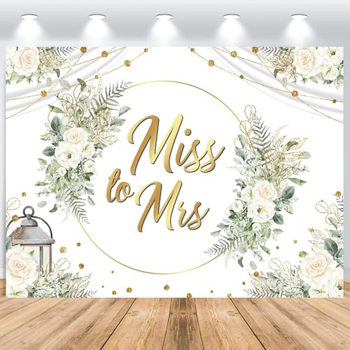 ASDCXZ Miss to Mrs Telón de Fondo de la Ducha Nupcial 2.2x1.5m, Hojas Verdes Rosa Blanca Novia para ser Compromiso fotografía de Fondo Boda Despedida Soltera Fiesta Decor Banner fotomatón Accesorios