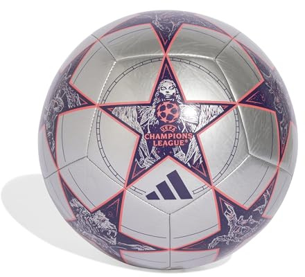 Adidas Unisex-Adult UEFA Champions League Club Soccer Ball, Silver Metallic/Dark Purple/Turbo, 5