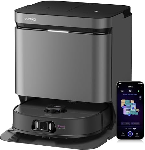 Eureka J15 Pro Ultra Robot Vacuum & Mop, 16200Pa, FlexiRazor™ Anti-Hair Tangling, AI Obstacle Avoidance, Voice Control, 75℃ Self-Cleaning, Extendable Side Brush, Black