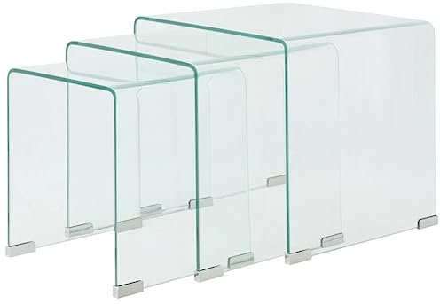 LVHUIDEH Modern Couchtisch Set, Dreiteiliges Satztisch-Set aus gehärtetem Glas, Sofatisch Set, Tischsatz, Wohnzimmermöbel, 42 x 42 x 41,5 cm