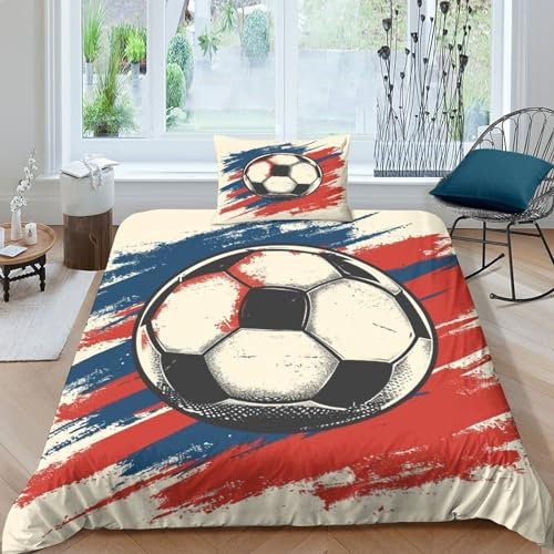 Football Ensemble De Housse De Couette Housse De Couette Réversible Linge De Lit Facile D'entretien Ensembles De Literie Doux Et Confortables Avec Taies D'oreiller - Double Single（135x200cm）
