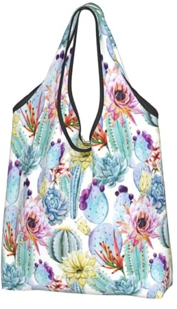 Buewutiry 3 PCS Large Tote Bag for Women - Lightweight Cactus Reusable Grocery Bags Foldable, Shopping Bags for Groceries, Cloth Bags Work Beach Travel with Handles