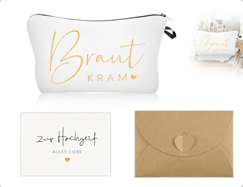 AOYEGIC Braut Make-Up Tasche,Bride Kram Kosmetiktasche,Schminktasche,Mitgebsel Dekoration,brauttasche mit Karten und Umschläge,JGA Party Zubehör,für Hochzeit Brautparty Verlobung(Weiß,18*16*5.5 cm)