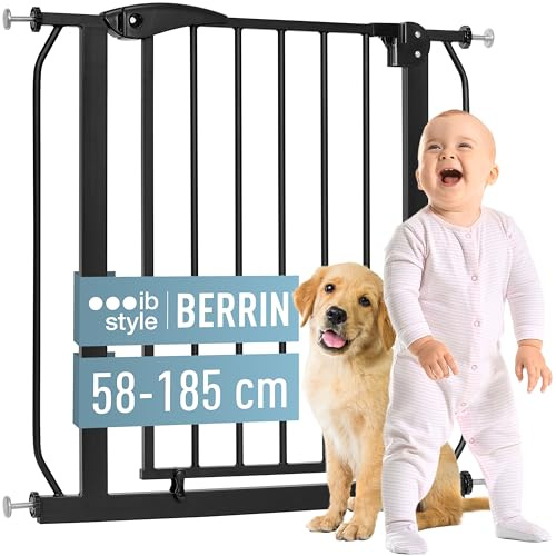 ib style Barrière de Sécurité Berrin 58-185 - Barrière d'escalier, sans Perçage, Fixation par Pression, pour Enfants 6 a 24 Mois, 157-165 cm, Noir