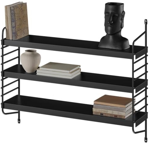 skølm Mimir Wandregal Metall, Schwarz, 3 verstellbare Regalböden, schmal | Schweberegal, Hängeregal, modulares String Regal, Metallregal, modernes Küchenregal für Wohnzimmer, Küche & Bad, Badregal