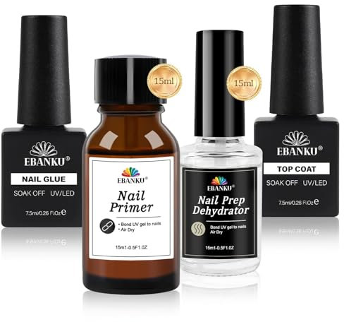 EBANKU Pegamento de uñas 6 en 1, capa superior para gel y deshidratador, pegamento extra fuerte para uñas prep natural Air Dry Superior Bonding Primer Set para Dip