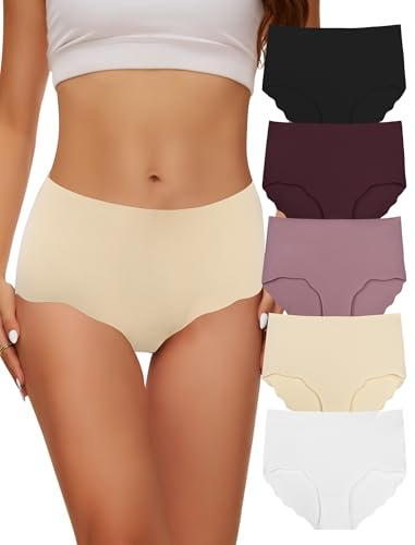 Underbyxor damunderkläder damset 5-pack, sömlösa trosor flerpack bikini mage kontroll damunderbyxor andas stretchtrosor & hipster, underkläder kvinnor hög midja osynliga damtrosor, Flerfärgad-6-pack