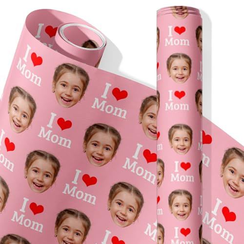 Personalisiertes Geschenkpapier Personalisierte Geschenk Rollen Papier mit Foto Text Personalisierte Geschenkpapier Rolle für Geburtstag, Muttertag, Vatertag, Jahrestag, Hochzeit, 2 Rollen, 74 x 51 cm