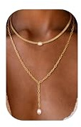 Chriscoco 3Pcs Collier Femme Or Acier Inoxydable Réglable CZ Perle Pendentif Chaine - avec Boîte À Bijoux