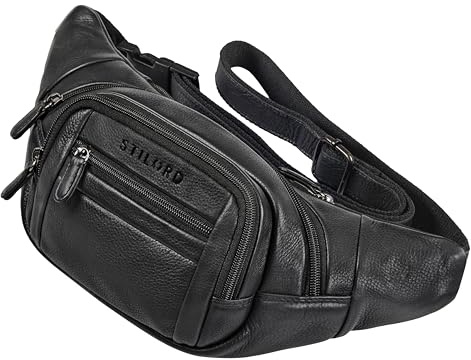 STILORD 'Dublin' Bauchtasche Herren Leder Groß mit vielen Fächern Wasserdicht Diebstahlsicher - Männer Echtleder Gürteltasche XXL - Hüfttasche Leder für Wandern Reisen Festival, Farbe:schwarz