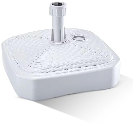 GARDENIX Pied de Parasol carré, Blanc, Aspect rotin, en Plastique, remplissable avec du Sable, de l'eau, des graviers pour Le Jardin, la Plage, la terrasse