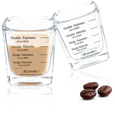 NLnnmuzh 60ml Square Espresso Shot Glass,Solid Base Espresso Glass with Dual Scale,Suitable for Coffee,Milk,Juices,Cocktail,Liqueur (2 Pack Black)