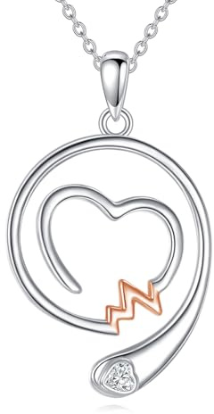 JERWLI Ring Halter Halskette S925 Sterling Silber Herz Herzschlag Ringe Halter Fang Anhänger Verlobungs Hochzeits Ring Halter Halsketten Schmuck für Damen Frauen Bräute Geschenke