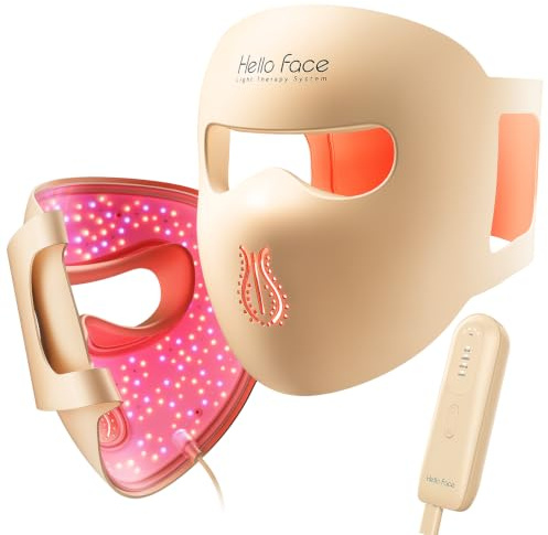 Hello Face 4D Rotlichttherapie Maske, 311 LEDs, 851 nm Infrarot Lichtwellen, LED-Gesichtsmaske, Lichttherapie für schnurlose Photonen-Technologie, Silikon-Hautverbesserung für Frauen mit Champagner