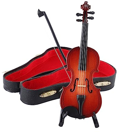 Alipis Mini Violino Modellino con Supporto e Custodia Sintetica Decorazione da Scrivania per Amanti della e Regalo Originale